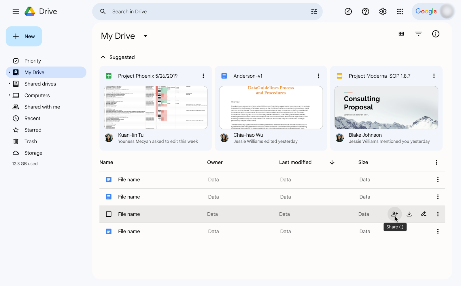 Google Drive interface